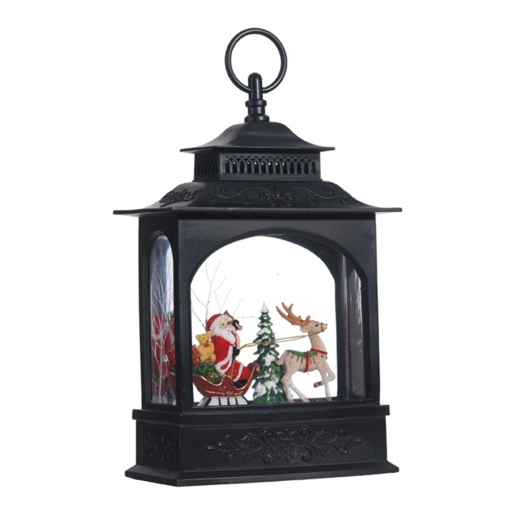 11"SANTA IN SLEIGH LIGHTED WATER LANTERN